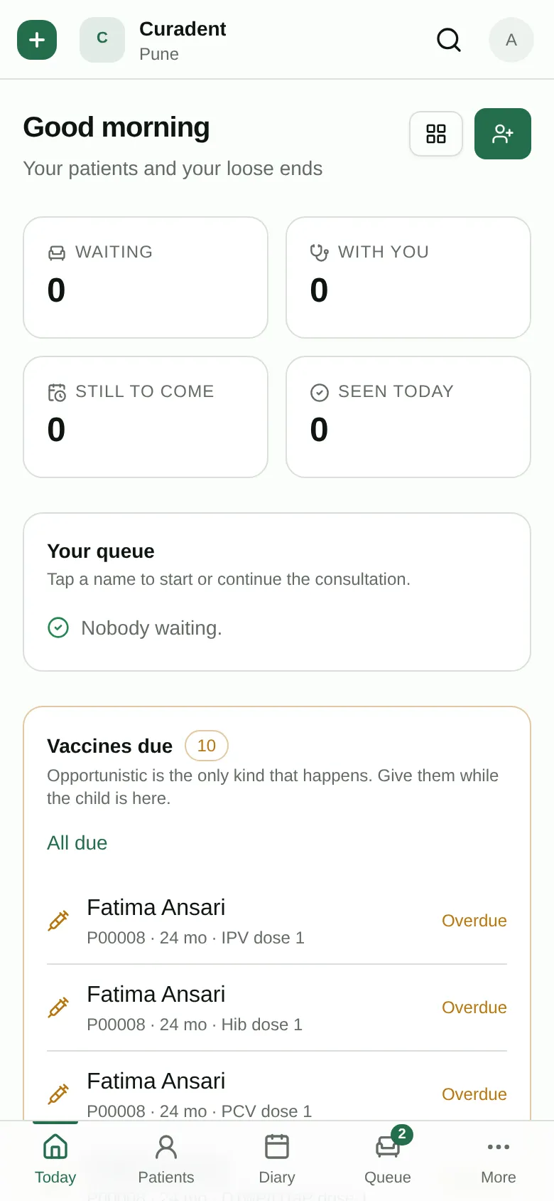 The consulting console: a doctor’s own queue, unsigned notes and results to review.