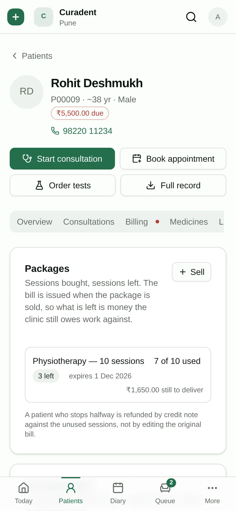 A physiotherapy episode on a phone.